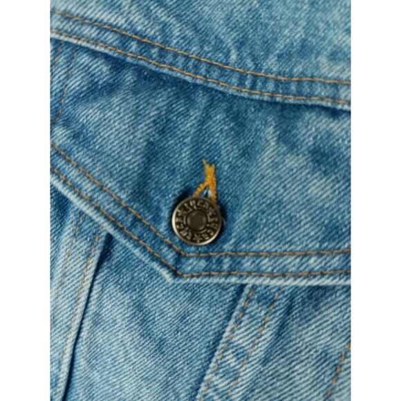 Vintage Tyca USA Denim Trucker Jacket Womens XXL Blue Fade Embossed Curves 80s - Picture 8 of 13